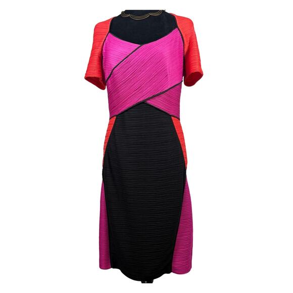 Retro Nue by Shani Colorblock Sheath Dress Women’s 8 Pink Red Black - Picture 2 of 9
